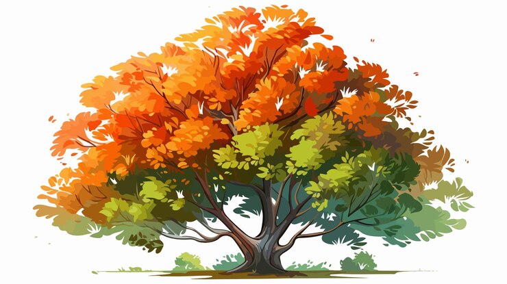 Vector vibrant large tree painting with thick foliage in bright colors