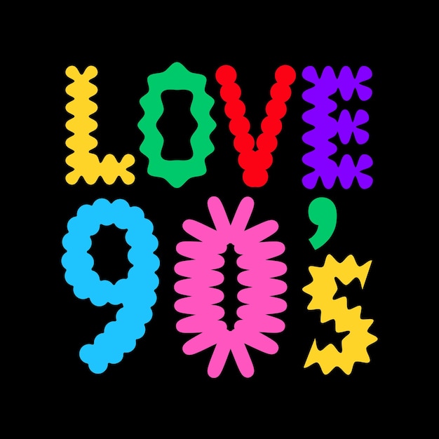 Vibrant lettering of love 90s inscription in a flat retro style