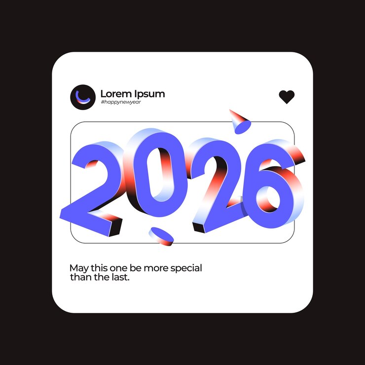 Вектор яркий и современный 3d-дизайн с изображением 2026 года в различных градиентных цветах