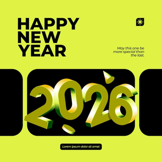 活発で近代的な3Dデザインで2026年を様々な色で描いています