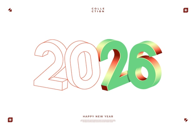 活発で近代的な3Dデザインで2026年を様々な色で描いています