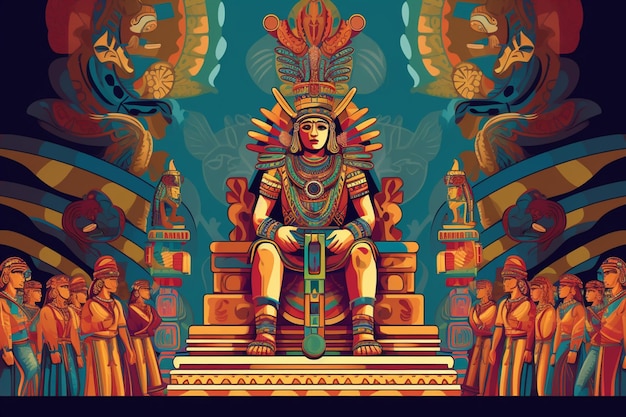 Vibrant Montezuma II in Aztec throne room