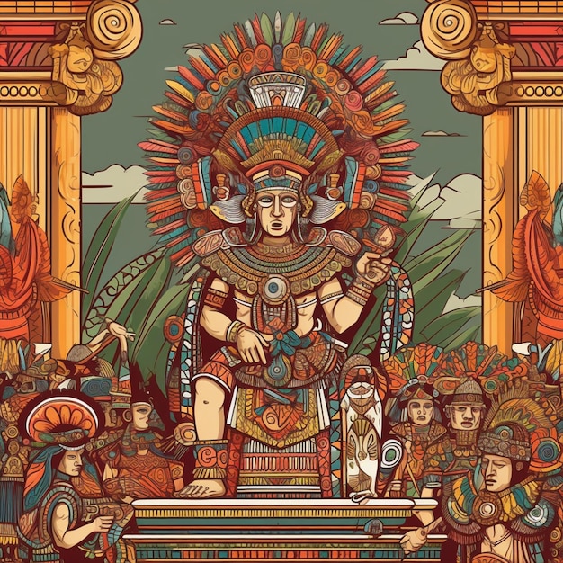 Vector vibrant montezuma ii in aztec throne room