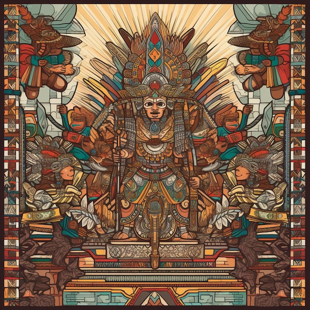 Vettore vibrante montezuma ii nella sala del trono azteco