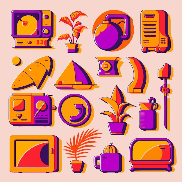 Vibrant nostalgia retro icons collection