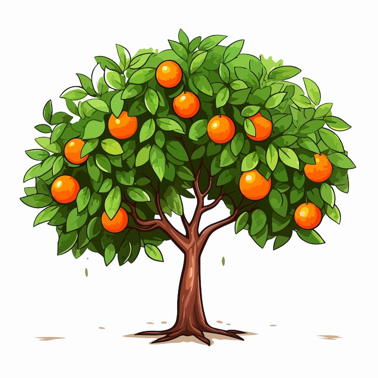 Vector vibrant orange tree on transparent background illustration