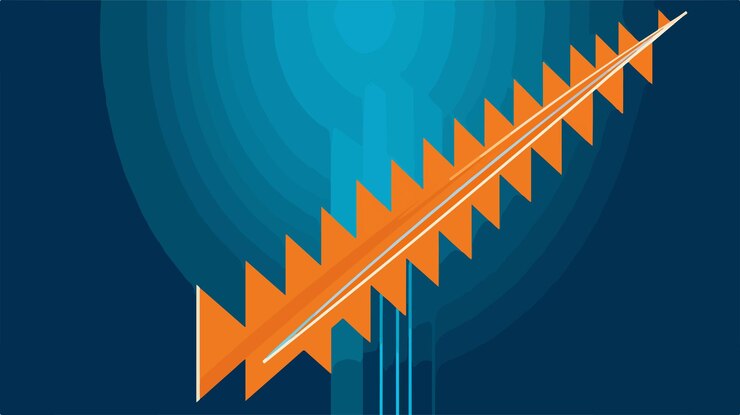 वेक्टर vibrant orange up arrow on blue lines background for business presentations