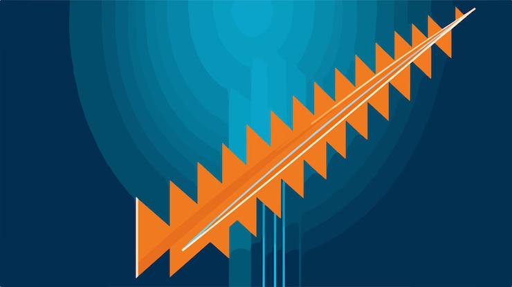 वेक्टर vibrant orange up arrow on blue lines background for business presentations