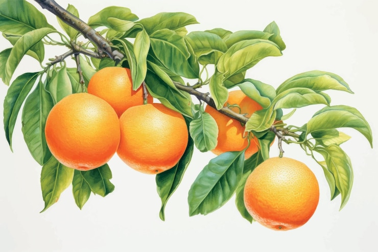 Vector vibrant oranges on leafy branch