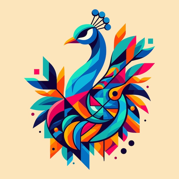 vibrant peacock graphics geometric illustration