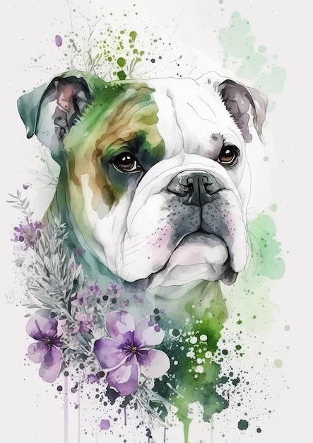 Vibrant Pug Dog Watercolor Portrait Vector