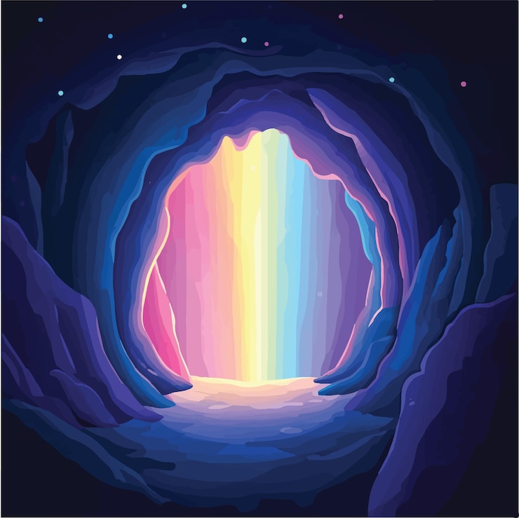 Vector vibrant rainbow illuminating a serene landscape vector illustration
