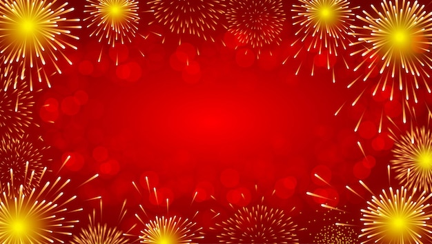 Vettore vibranti fuochi d'artificio rossi che illuminano il cielo notturno in una celebrativa esplosione d'oro perfetta per il capodanno cinese
