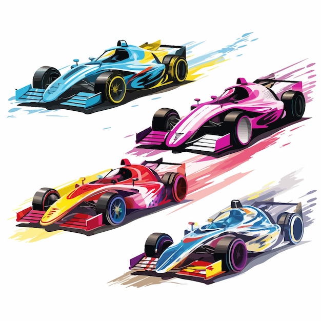 Vector vibrant set of sleek race cars with bold colors