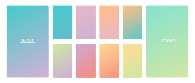 Vibrant and smooth pastel gradient soft colors set for devices, pc and modern smartphone screen backgrounds set vector ux and ui design illustration