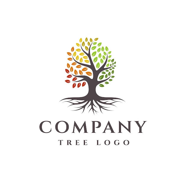Яркий дизайн логотипа дерева, дерево и корневой вектор. вдохновение для дизайна логотипа дерева жизни