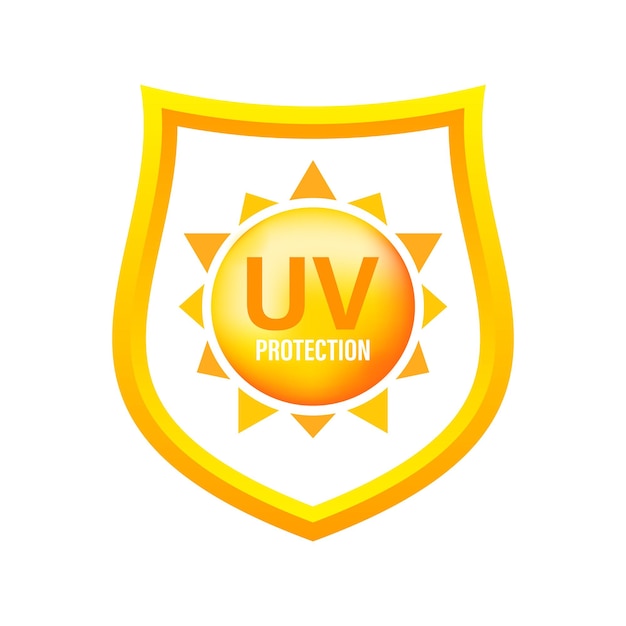 Vector vibrant uv protection shield symbol with sun illustration for safety and care products