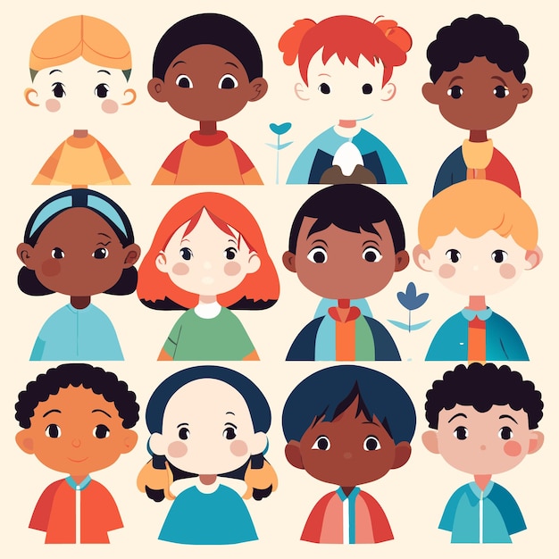 Vector vibrant vector illustrations of multicultural kids