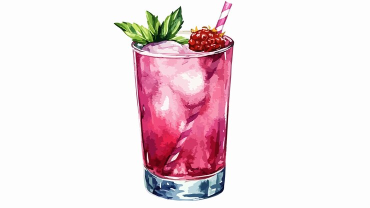 Vector vibrant watercolor gin tonic illustration for alcohol long drink promotion