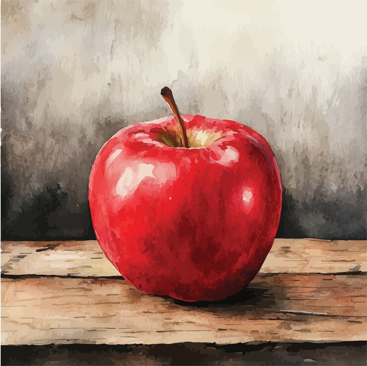 Vector vibrant watercolor illustration of a red apple vector illustration