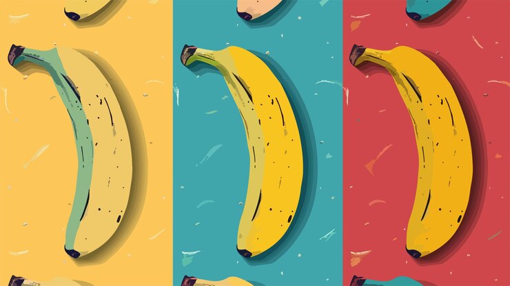 Vector vibrant yellow banana seamless pattern on colorful background