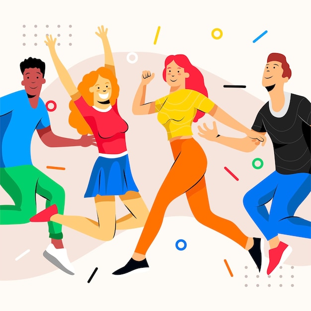 Vibrant Youth Energetic People Flat Illustration