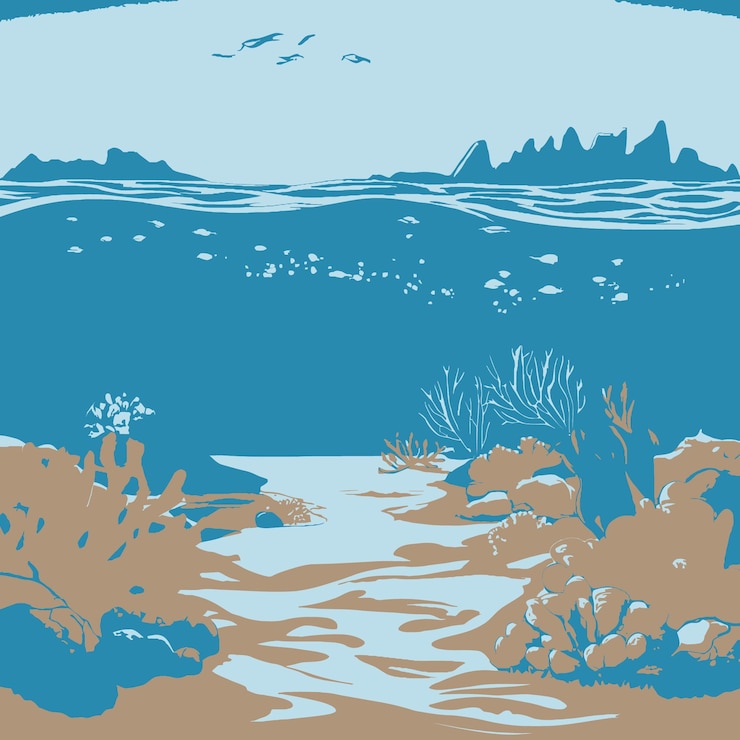 Vector vibrante oceaanbodem en koraalrif ecosysteem vector illustratie