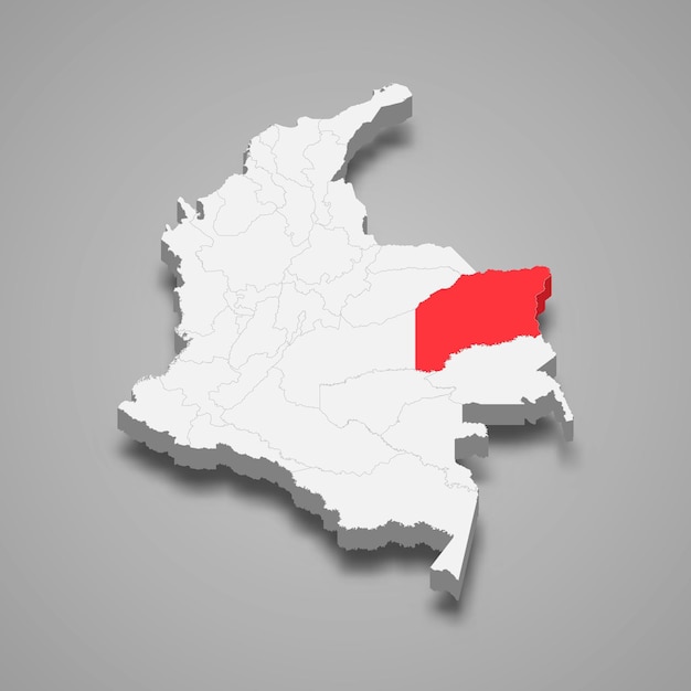 Vichada region location within colombia 3d map