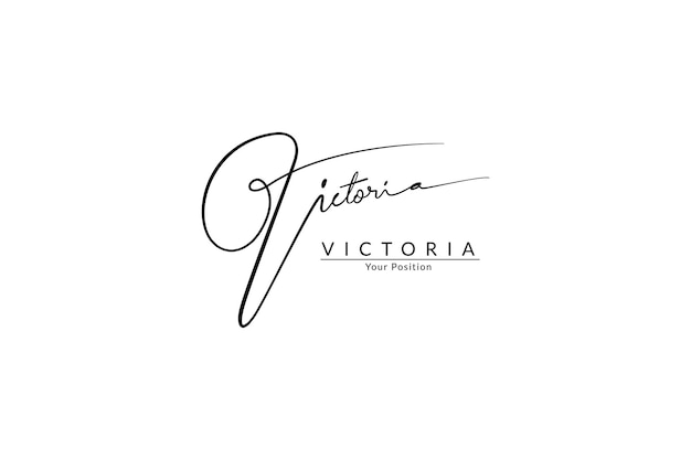 Victoria signature name logo vector template on white background