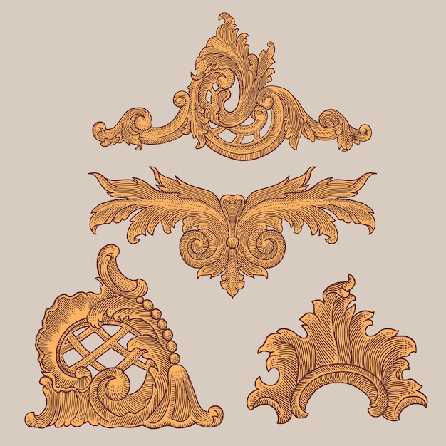 Victoriaanse barokke bloemen ornament decoratief patroon kalligrafische swirl heraldische filigraan elementen