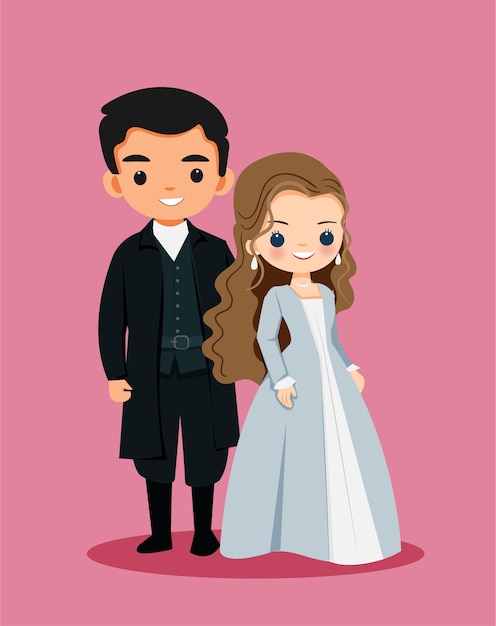 Vector victorian couple cartoon standing together