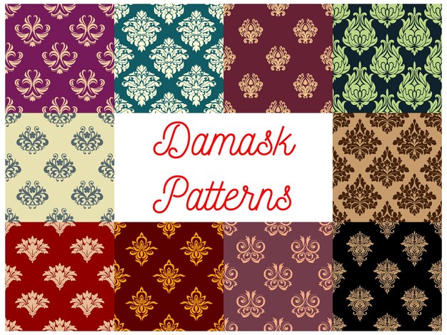 Victorian floral damask seamless pattern set