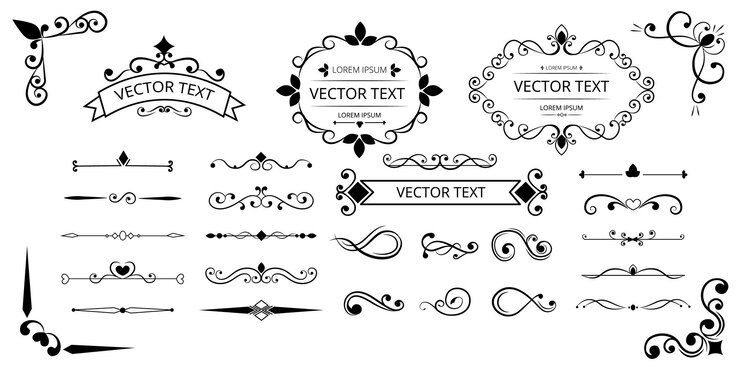 Vector ヴィクトリア時代のスクロール ウエディングフレーム ヴィンテージ テキスト 装飾 曲がりくねった旋回 優雅なヴィニエット 矢印 線を強調 装飾 ベクトル 最近のカリグラフィックイラスト