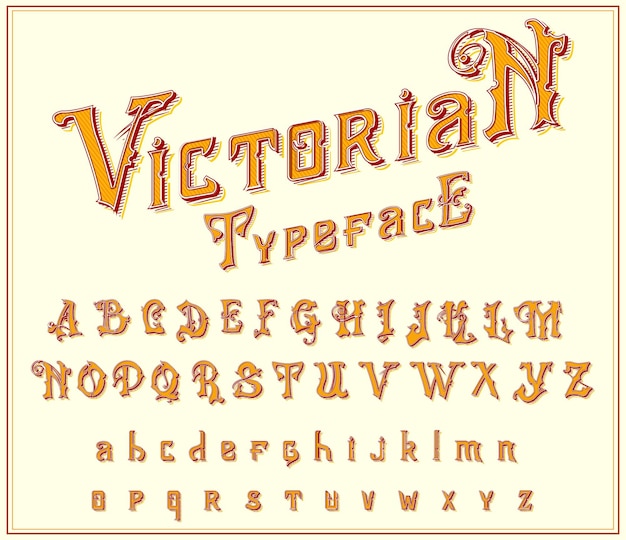 Vettore carattere vittoriano in stile antico antico alfabeto antico per l'etichetta whisky carattere tipografico vintage in colori oro modificabili e stratificati lettere moderne vettoriali disegnate a mano