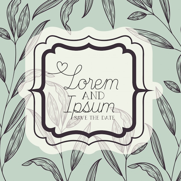 Vector victorian frame with branch and leaf drawn