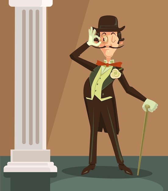 Vector victorian gentleman. vintage britain gentleman in hat. vector flat cartoon illustration