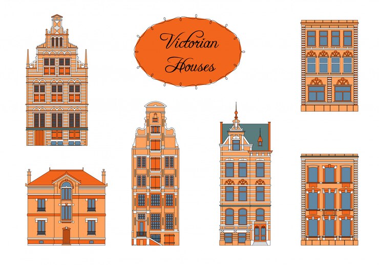 Vector victorian houses in color