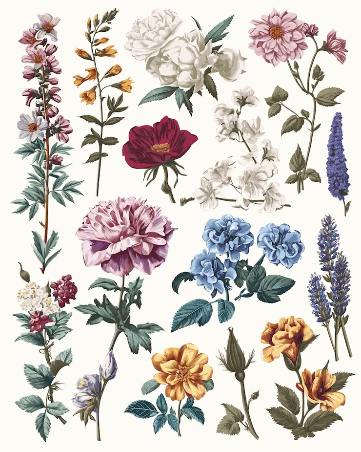 Vector victorian vintage poster design with detailed foliage
