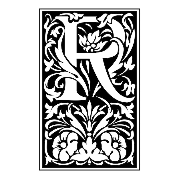 Victoriana Initial Caps Font Capital Letter R vector design