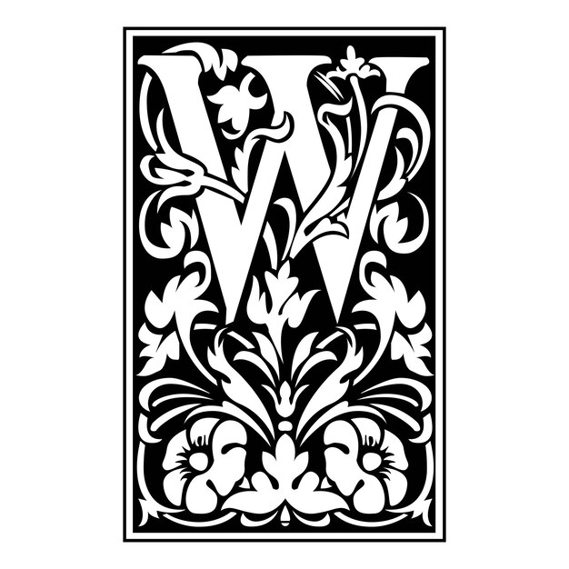 Victoriana Initial Caps Font Capital Letter W vector design