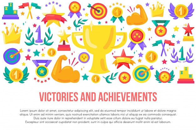 Victories and achievements flat banner template