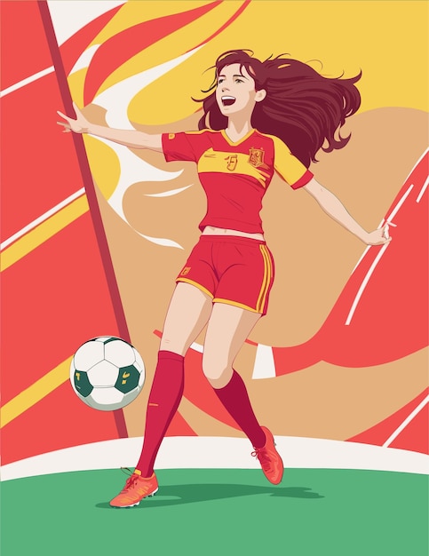 スペイン女子サッカー代表チームのフラットカラーベクトルの勝利