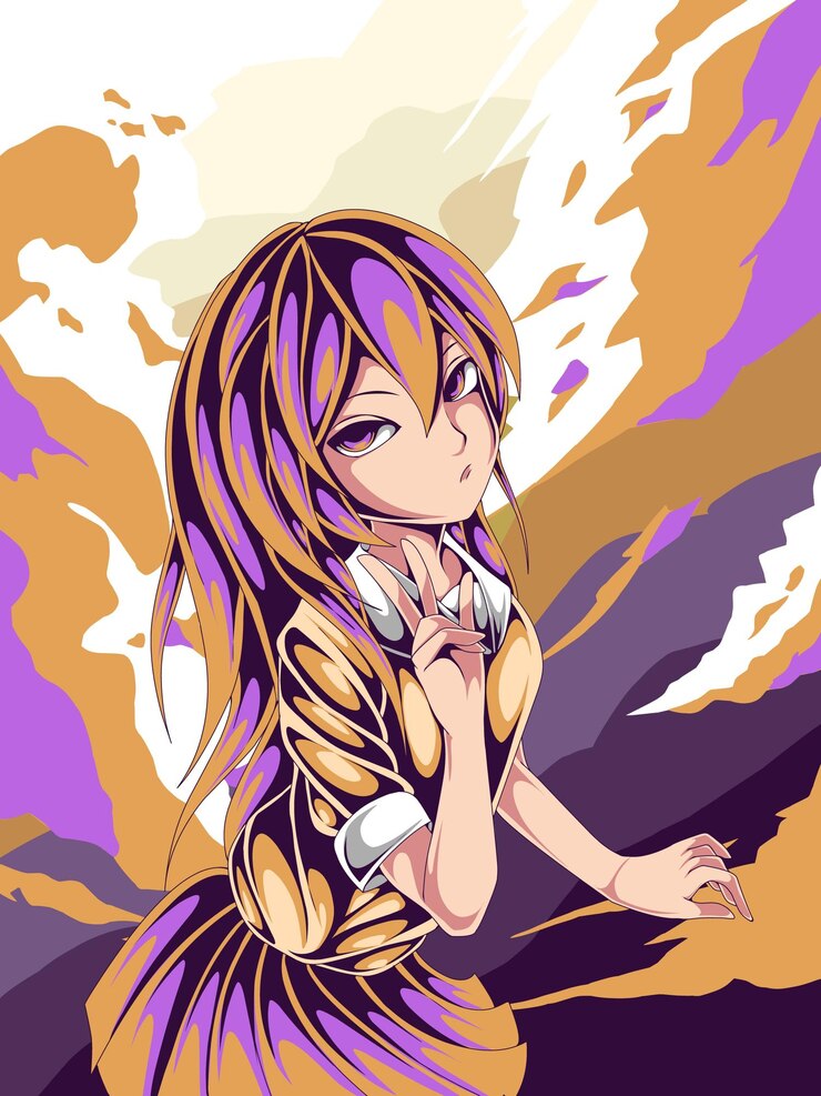 Vector victory girl anime illustration