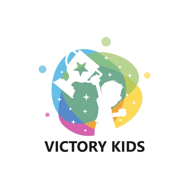 Victory kids logo template design vector, emblem, design concept, creative symbol, icon