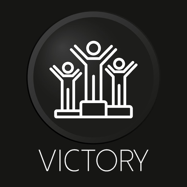 Victory minimal vector line icon on 3D button isolated on black background Premium Vector