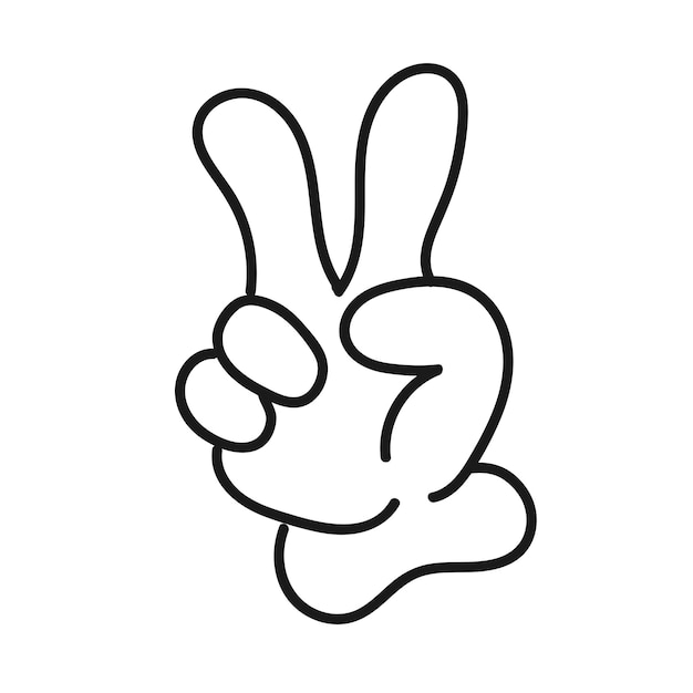 Знак победы с пальцами мультяшный рука в белой перчатке указательным и средним пальцами вверх веселый жест v