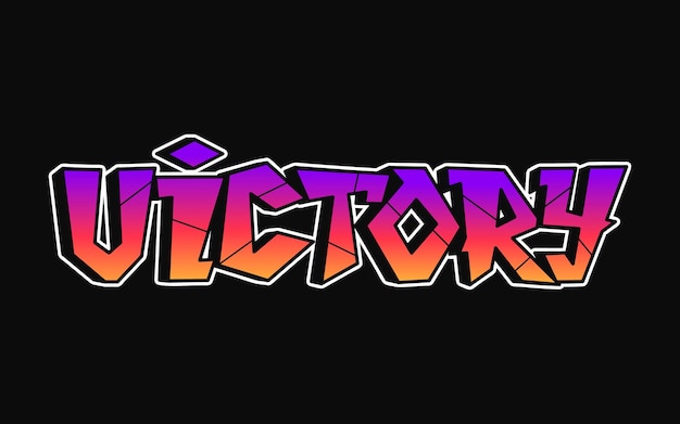 Victory single word letters graffiti style Vector hand drawn logo Funny cool trippy word Victory fashion graffiti style print tshirt poster concept