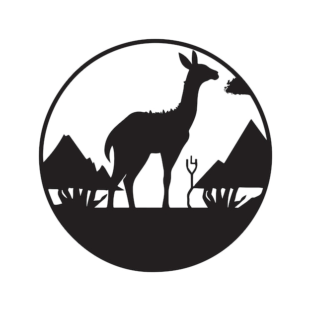 Викунья винтажный логотип линии искусства концепция черно-белый цвет рисованной иллюстрации