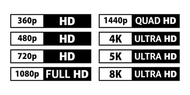 벡터 비디오 및 tv 크기 해상도 sd hd ultra hd 4k 8k 화면 디스플레이 해상도
