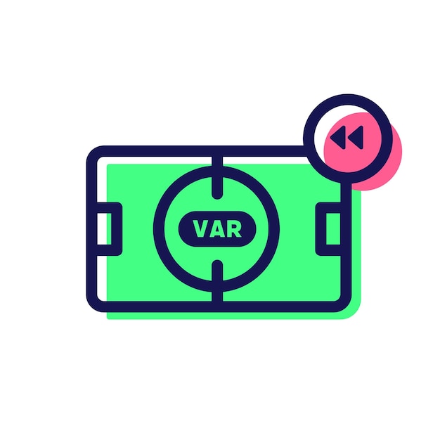 Видеопомощник Рефери VAR Значок линии воспроизведения футбола или футбола VAR